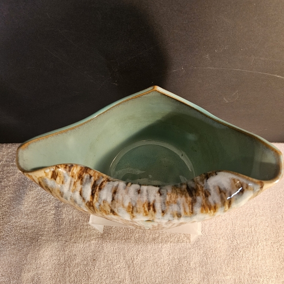 Japanese Vintage Vase Ikebana Brown Green Turquoise Pottery MCM W7"X5H - Picture 5 of 10